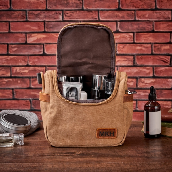 Groomsmen Gift, Personalized Canvas Dopp Kit, Mens Toiletry Bag, Engraved Shaving Kit, Men's Travel Case, Husband Gift, Father's Gift