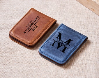 Personalized Money Clip / Full Grain Leather Magnetic Money Clip / Engraved Leather Money Clip/ Groomsmen Gift / Christmas Gift