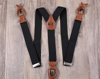 Handmade Mens Suspenders Groomsmen Suspenders Y-Back Style Adjustable Solid Suspenders