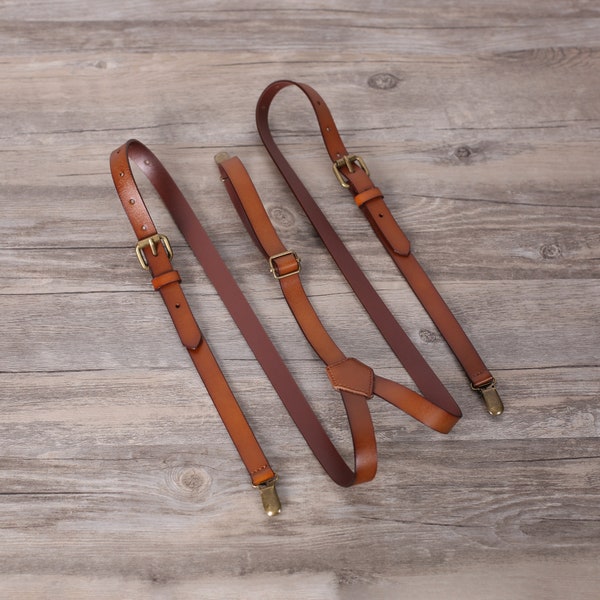 Groomsman Gift Men’s Leather Suspenders Groomsmen Suspenders Brown Suspenders Leather Suspenders Personalized Gift