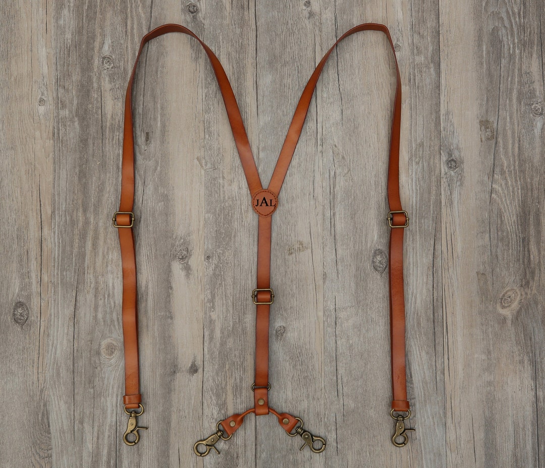 Groomsmen Suspenders Genuine Leather Suspenders Men Brown Suspenders