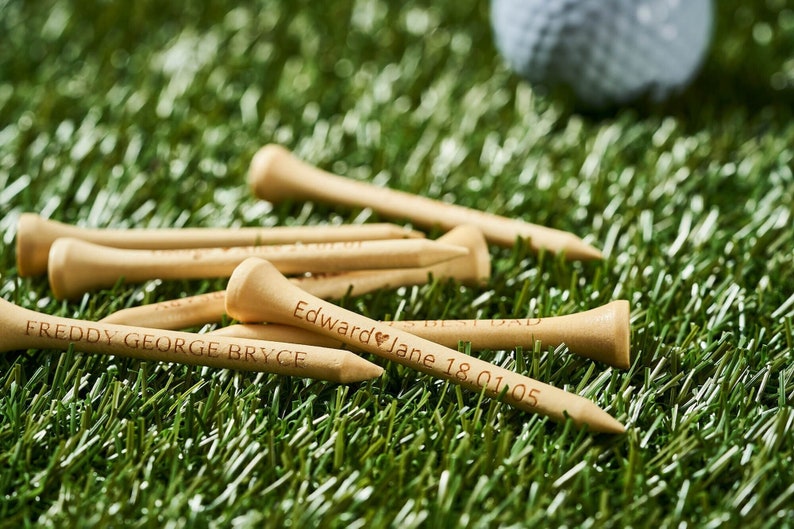 Tees de golf personnalisés, Tees de golf personnalisés gravés au laser, Tees de golf personnalisés, Tees de golf gravés au laser/bois naturel de 2,75 po. image 1