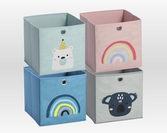 Kinder Aufbewahrungsbox mit Motiv | Spielzeugbox | Bücherbox | Kinderzimmer | Aufbewahrung | Vlies | Faltbox | Regenbogen | Würfelregal