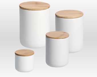Storage jar made of stoneware in white | Airtight | Wooden lid | Bamboo lid | Kitchen | Storage | Food | Treat box