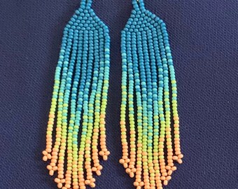 Green and Blue Beaded Earrings
