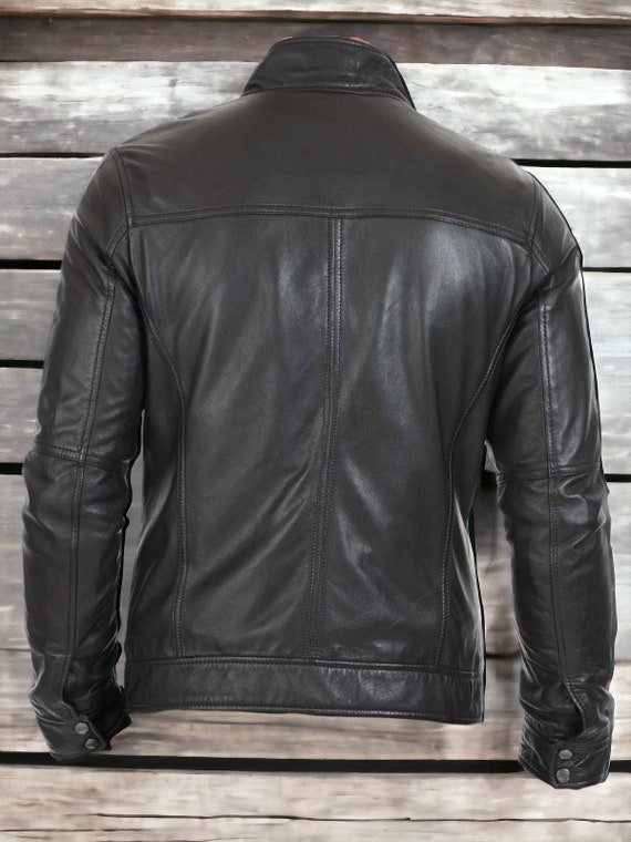 Mens Motorcycle Slim Fit Biker Black Real Leather Jacket Handmade Mens Black Sheepskin Cafe Racer Motorcycle Genuine Leather Jacket Etsy Ireland