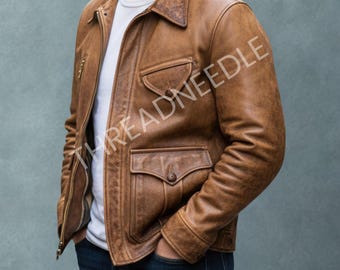 Handgemaakte vintage stijl bruin echt leren motorbikerjack voor heren | Slim-fit antiek bruin echt leren motorjack heren