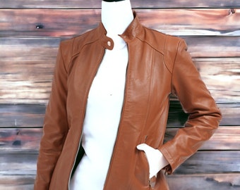 Handgemaakt bruin leren bikerjack dames | Slim-fit motorjack dames bruin echt leren | Bruin leren leren damesjack