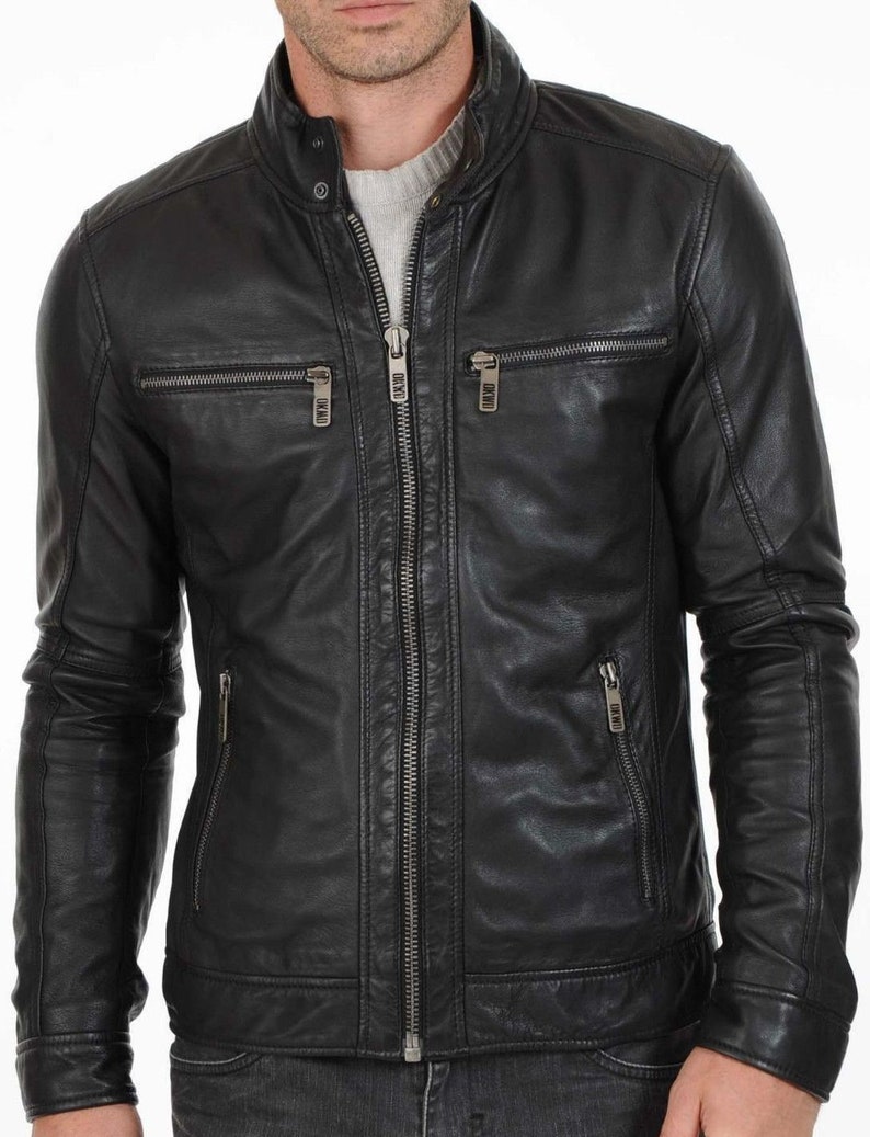 Mens Motorcycle Slim Fit Biker Black Real Leather Jacket - Etsy