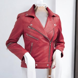 Women Slim Fit Sheepskin Biker Leather Jacket