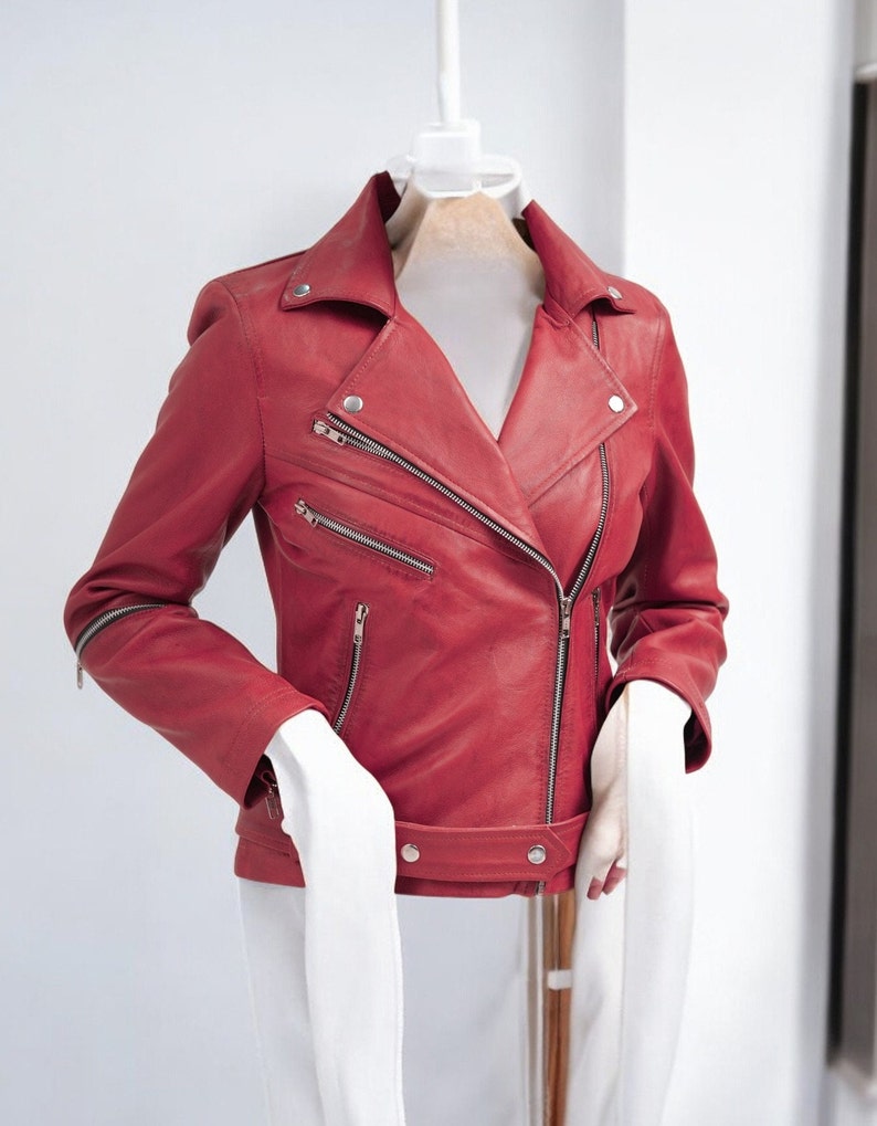 Women Slim Fit Sheepskin Biker Leather Jacket