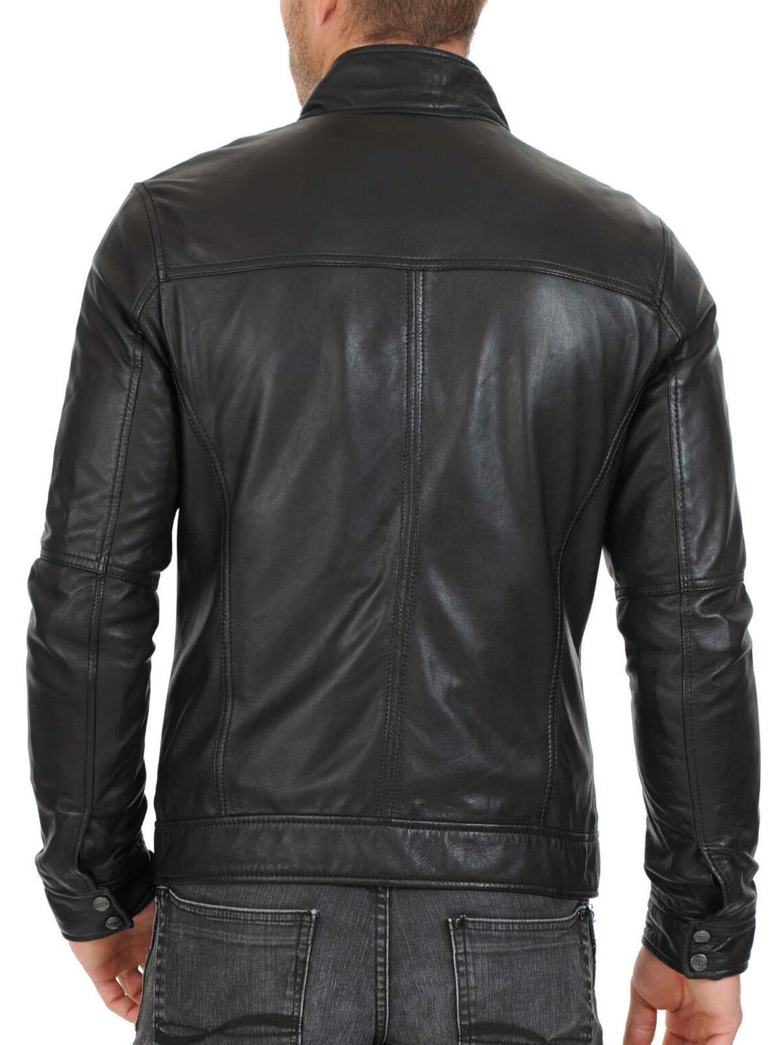 Mens Motorcycle Slim Fit Biker Black Real Leather Jacket - Etsy