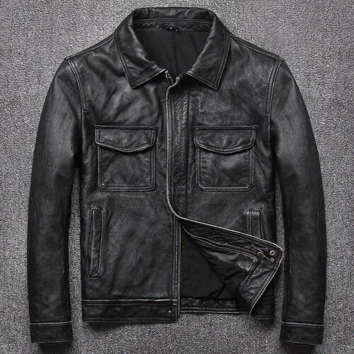 Mens Motorcycle Slim Fit Biker Black Real Leather Jacket Etsy