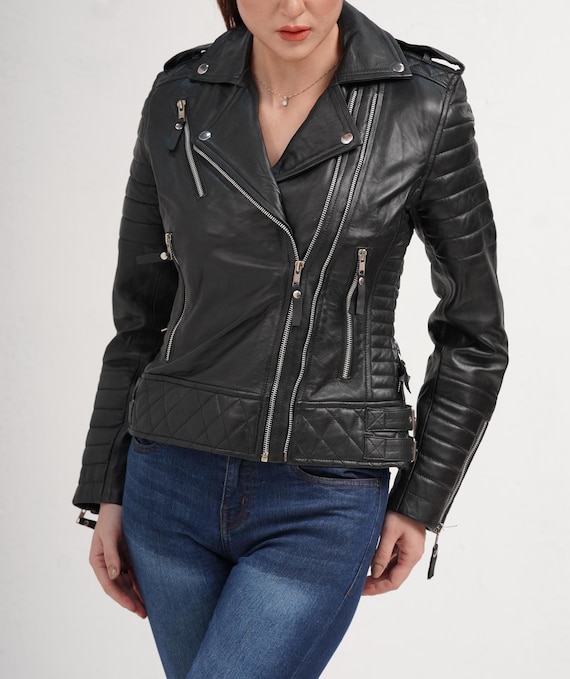 Leather Jacket Lederjacke Damen Schwarz WeiÃƒÂŸ Redbridge Leder