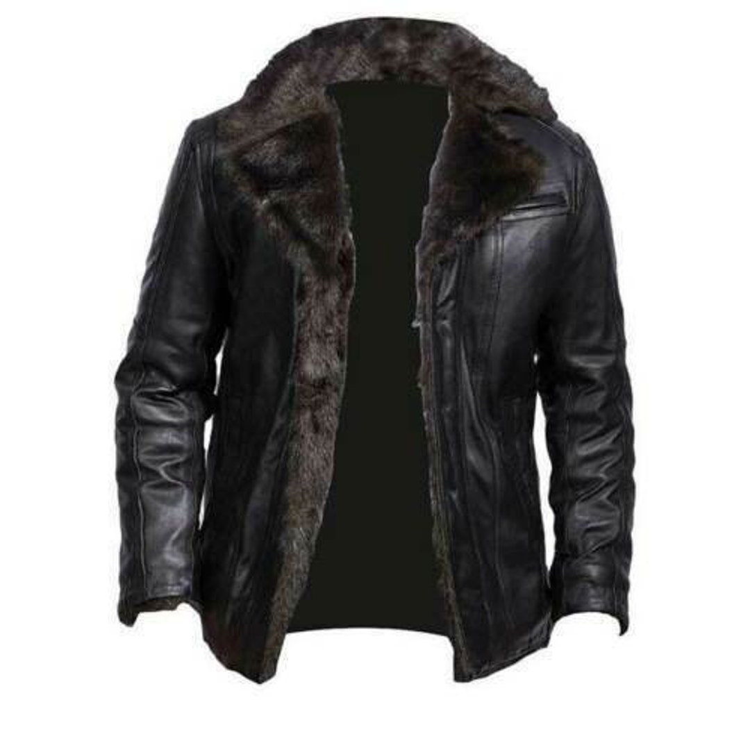 Mens Aviator Shearling Bomber Black Genuine Sheepskin Handmade Etsy