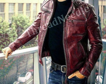 leather jacket dark red