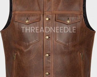 Handgefertigt - Herren Brown Vintage Biker Motorrad Echt Cafe Racer Lederweste | Herren Antik Braun Motorrad Echt Vintage Braun Biker Weste
