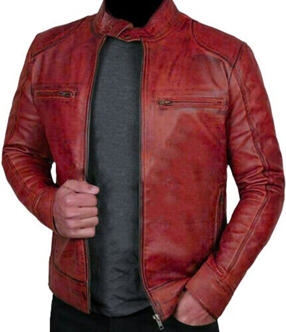 Blouson Motard Homme Zayn Leather – Cuir D'agneau Véritable, Rouge Et Noir, Easy Rider