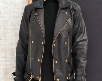 Dames zwart Biker stijl echt leer handgemaakte motorfiets Slim Fit Biker Jacket | Vrouwen handgemaakte echte zwarte leren jas