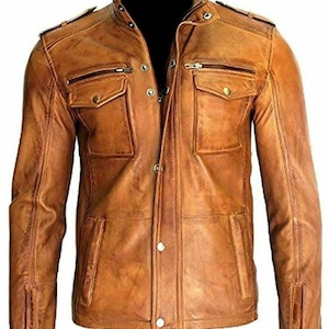 Handmade Men's Vintage Style Brown Motorcycle Real Leather Cafe Racer Biker Jacket