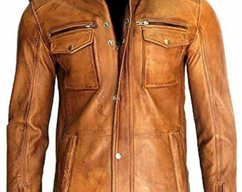 Handgemaakte heren vintage stijl bruine motorfiets echte lederen cafe racer biker jas