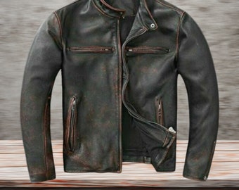 Vintage Route 66 Heavy Biker Leather Jacket Size XXL Leather