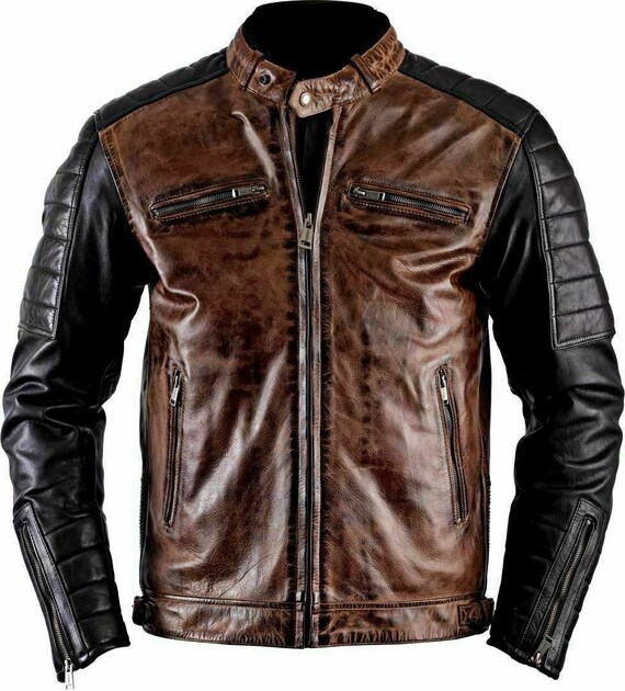 Men's Handmade Vintage Brown Biker Leather Jacket - Etsy