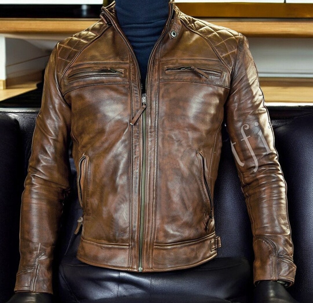 Handmade Brown Leather Biker Jacket – Classic Moto Style Men’s Motorcycle Coat