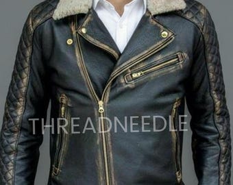 Men's Handmade Vintage Style Distressed Motorcycle Real Leather Jacket | Men Slim Fit  Vintage Black Biker  Leather Jacket