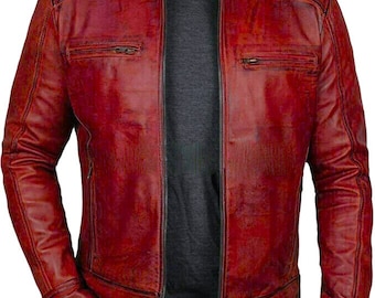 Handgemaakte rode vintage stijl biker motorfiets echte cafe racer leren jas heren | Vintage rood motorbikerjack heren klassieke klassieke motor