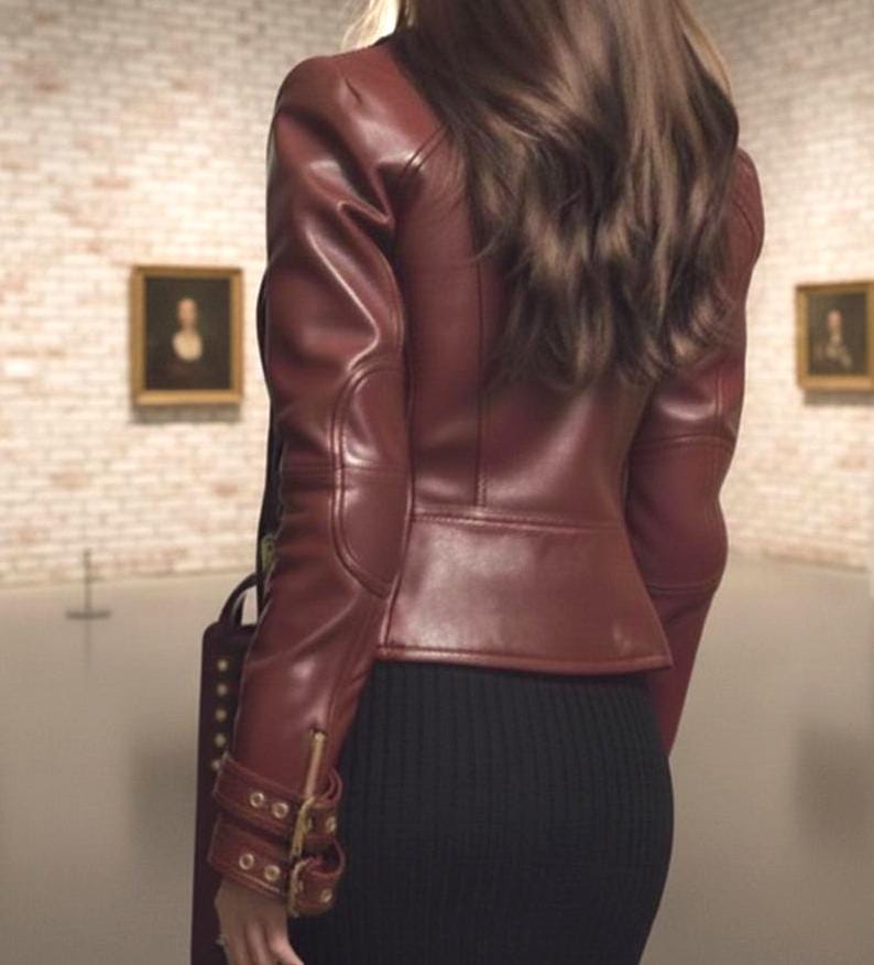 レディース バイカースタイル バーガンディレッド 本革ジャケット
