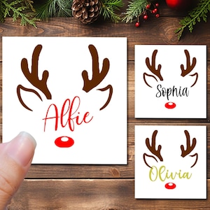 Adesivo personalizzato con nome e scritta "Renna delle feste" - Perfetto per decorazioni natalizie, bottiglie d'acqua ed etichette regalo