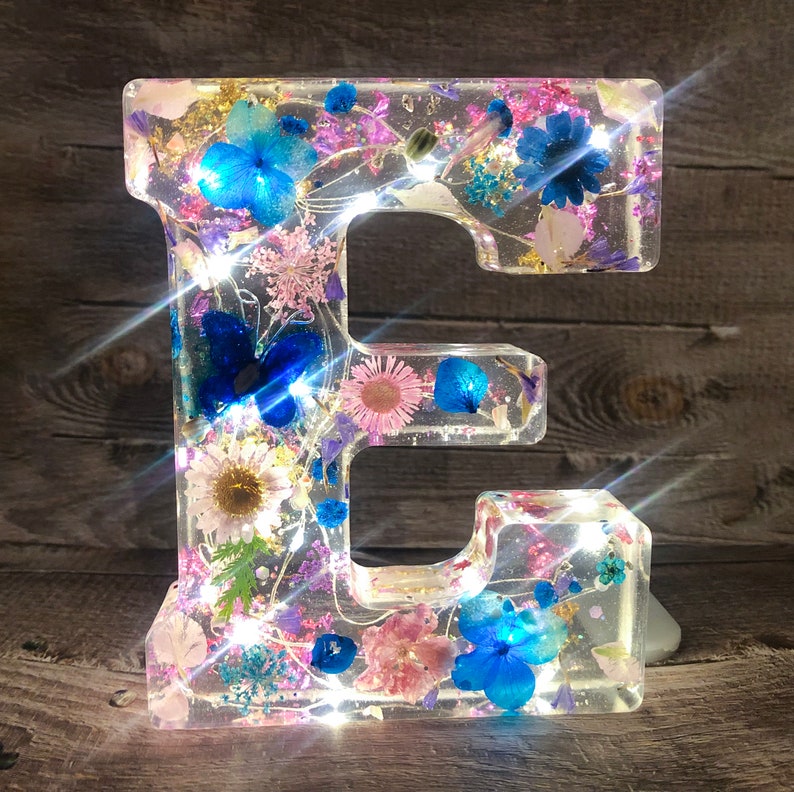 Pressed Flower Resin Letters / Freestanding Light up Letters for Shelf / Handmade Birthday Gift / Large 6 A-Z Personalised Letters image 6