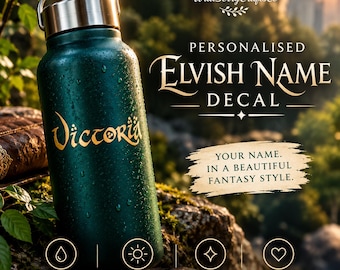 Custom Elvish Name Sticker | Personalised Fantasy Vinyl Decal | Elven Name Sticker for Water Bottle, Car, Laptop & Tumbler