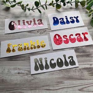 Adesivo personalizzato con nome retrò in vinile / Adesivo hippie / Nome per laptop / Scritta retrò personalizzata / Adesivo per bottiglia d'acqua / Adesivo per palloncino
