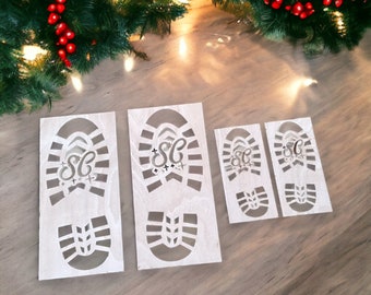 Santa & His Elves Footprint Wooden Stencil Set