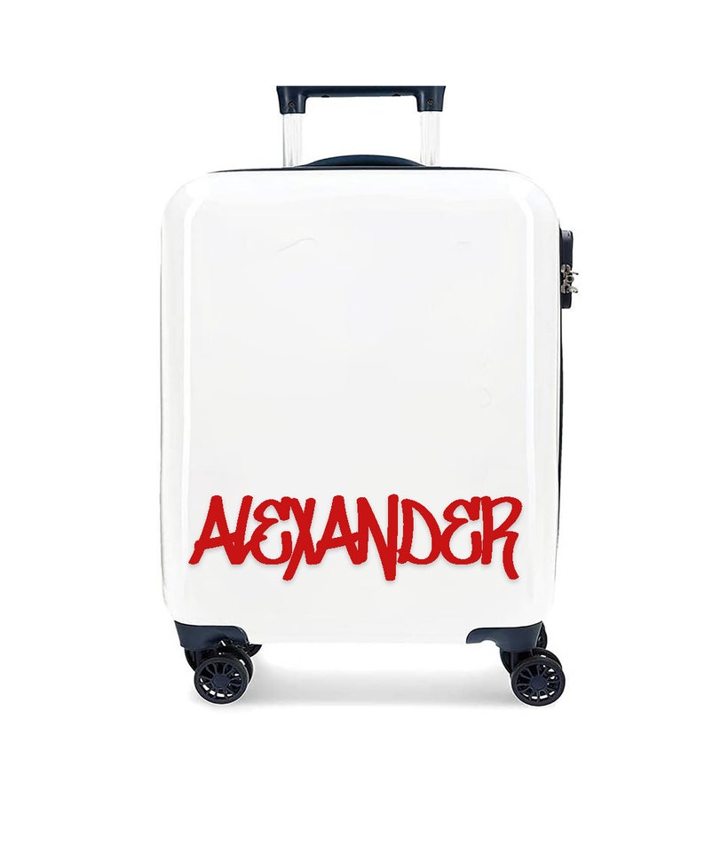 以下が含まれることがあります： 赤い「ALEXANDER」ネームタグが付いた白いスーツケース