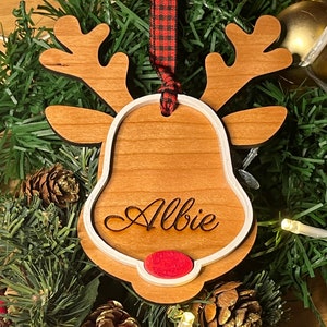Personalized Reindeer Christmas Tree Ornament Engraved Family Name Ornament image 1