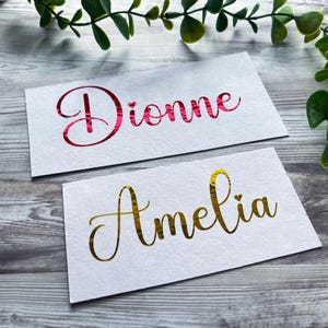 Pegatinas con nombre en lámina cromada - Pegatinas estéticas - Pegatinas con texto personalizadas - Etiquetas metálicas - Pegatinas para botellas de agua o vidrio