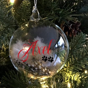 Pegatina con forma de bola navideña con nombre de mascota y patas - Calcomanías conmemorativas para copas de vino o adornos navideños