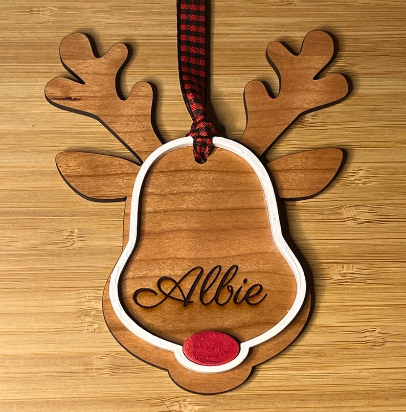 Personalized Reindeer Christmas Tree Ornament Engraved Family Name Ornament image 2