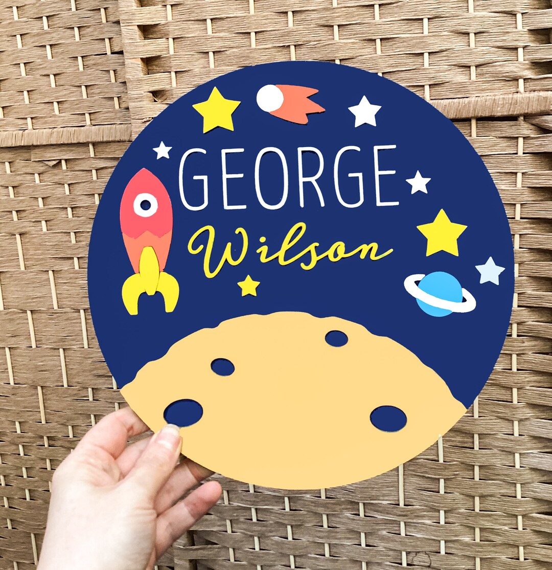 Space Round Wooden Name Sign Plaque for Wall or Door Etsy UK