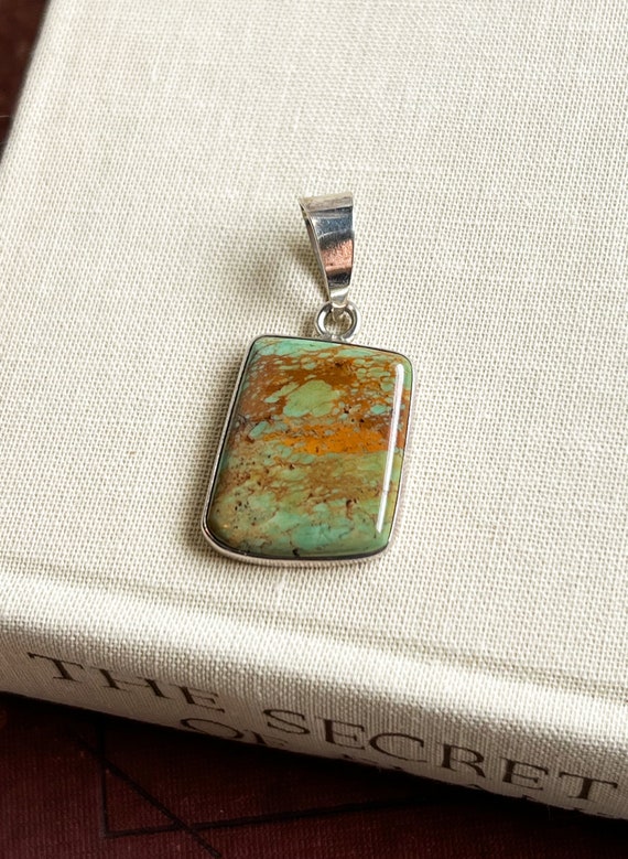 VINTAGE Sterling Silver Green Turquoise Pendant