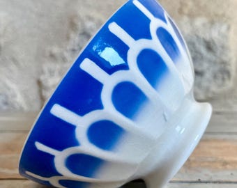 1960s ~ French Antique Bol Café au lait Style Digoin - Sarreguemines French Antique ~ Blue and White Geometric Pattern