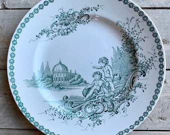 1900s ~ Ironstone Dinner Plate ~ French Antique Made by St Amand LEBACQZ & BOUCHART~ Model "TRIANON" ~ Romantic Decor with Cherubs