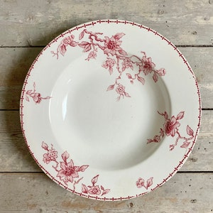 1900s ~ Ironstone Iron Soup Plate ~ French Antique Made by Keller Guérin Lunéville ~ Model &quot;HOLLANDAIS&quot; ~ Flower of cherry tree