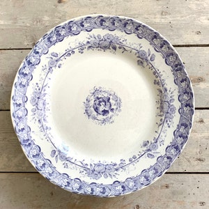 1850s ~ Ironstone Terre de fer Cake Stand, Footed Plate French Antique made by CREIL et MONTEREAU ~ Delicate Decor of Purple Roses