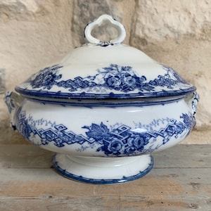 1876s ~ Rare Ironstone Terre de fer Tureen Antique ~ French Antique Made in France by Creil & Montereau ~ Model FLORA