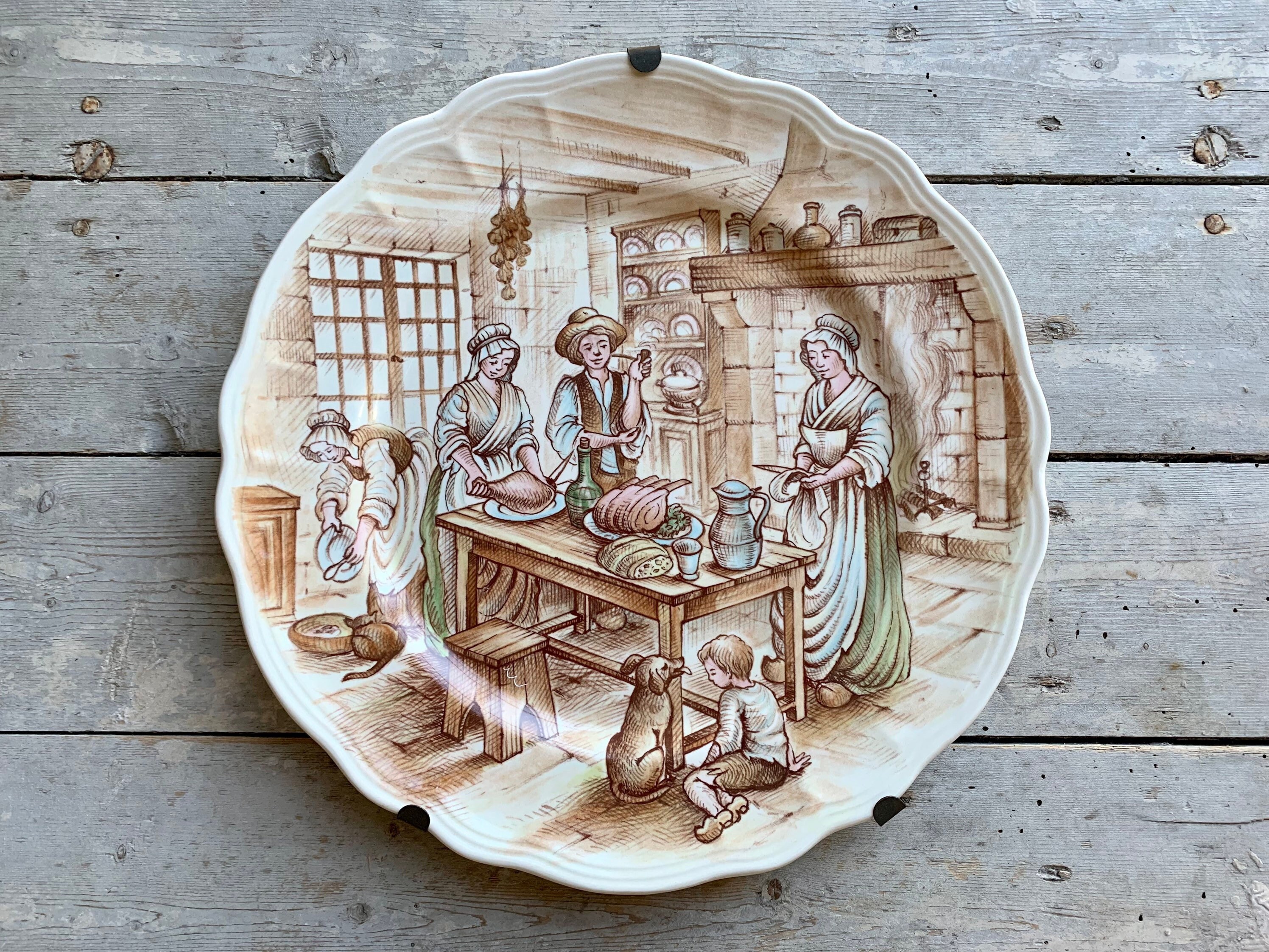 1960 ~ Earthenware Decorative Plate French Antique Made By Digoin Sarreguemines Village Scènes Count