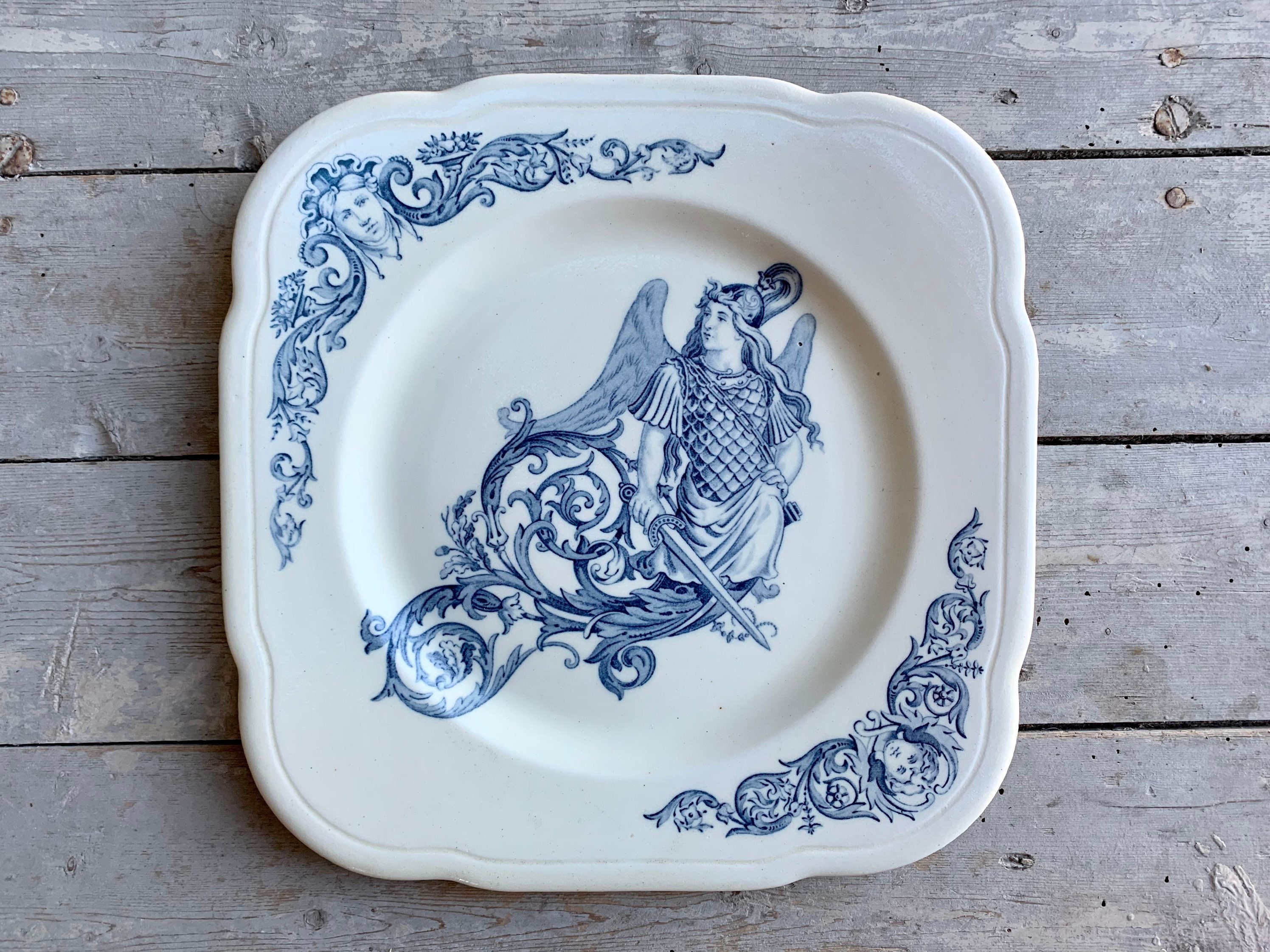 1850S ~ Ironstone Terre de Fer Dinner Plate French Antique Made in France By Clairefontaine Mytholog